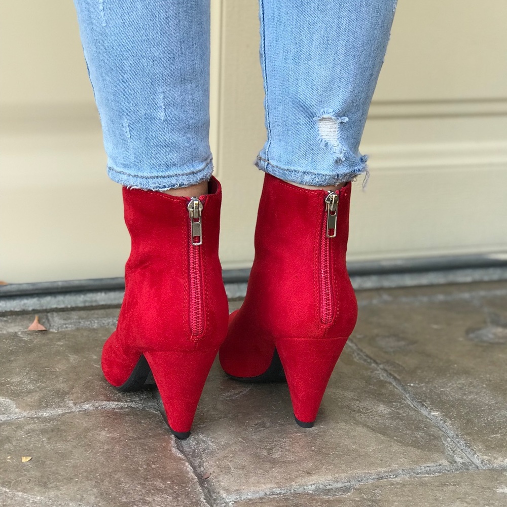 NIB Fairfax Red Low Kitten Heel Booties - Picture 5 of 6